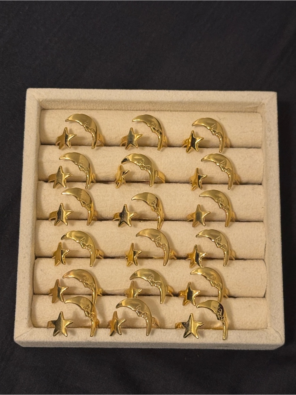 Vintage Old Stock Gold Electroplated Moon & Star Adjustable Ring Lot